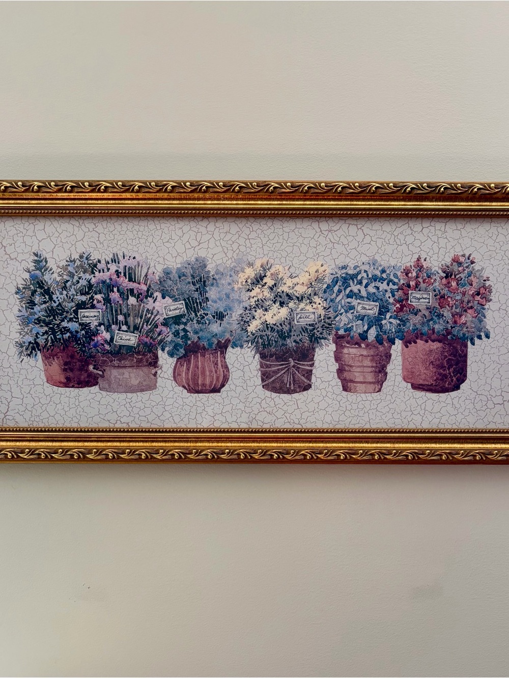 Gold Framed Botanical Wall Art - Potted Herbs Print